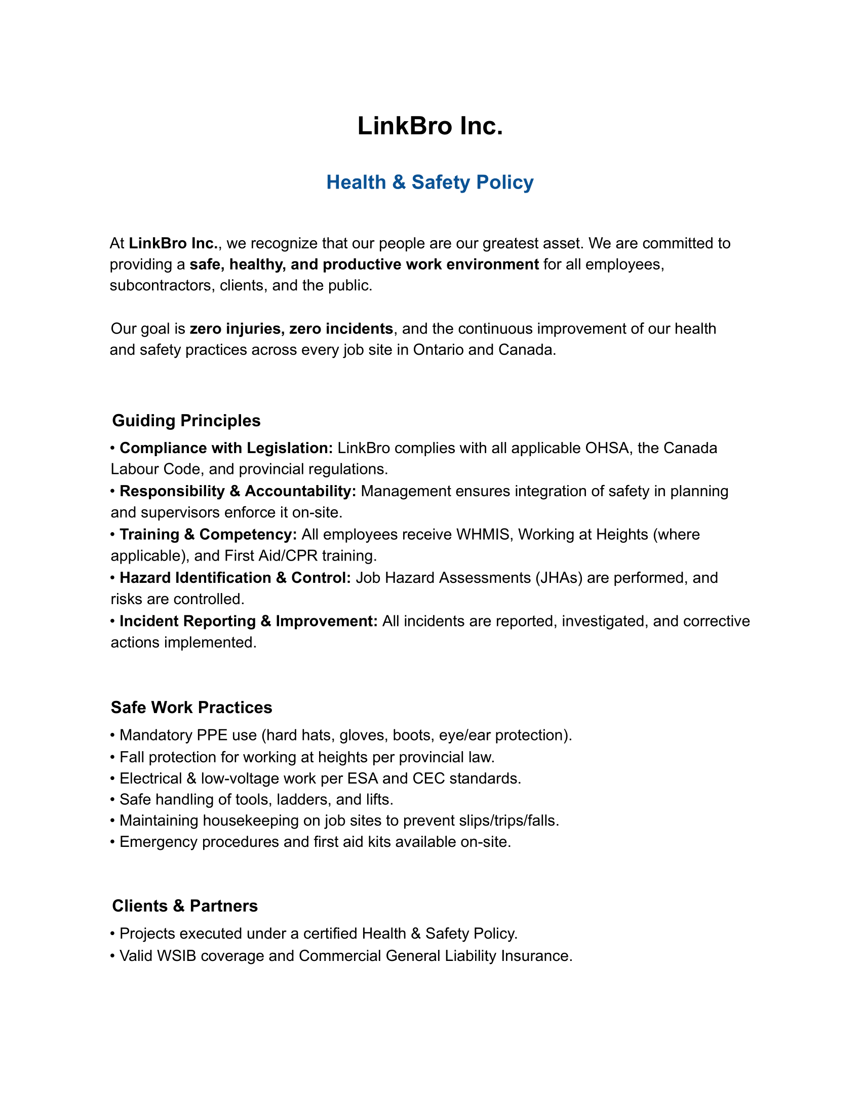 Health & Safety Policy Page 1