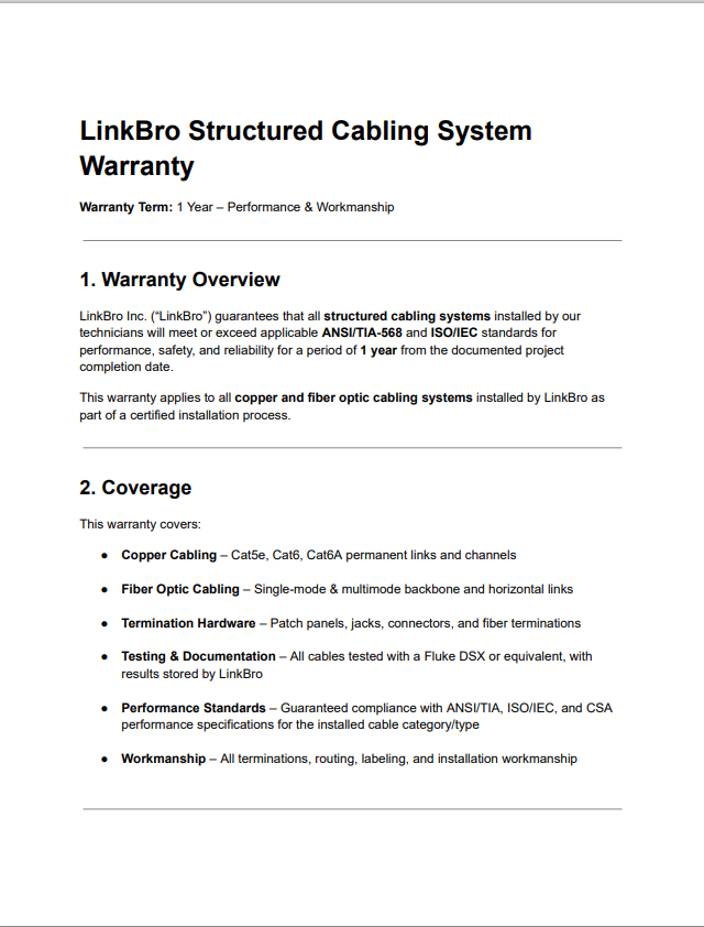 Warranty Document Page 1