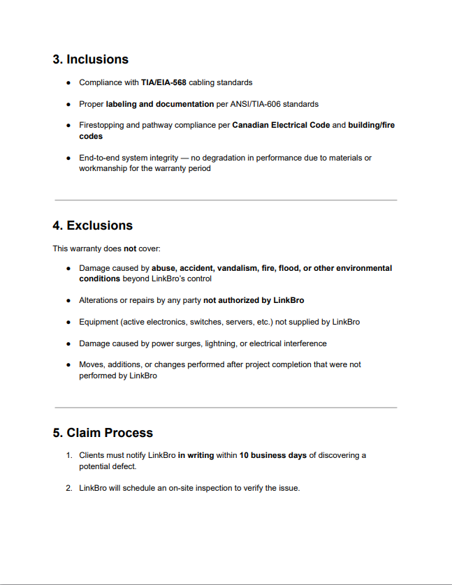Warranty Document Page 2