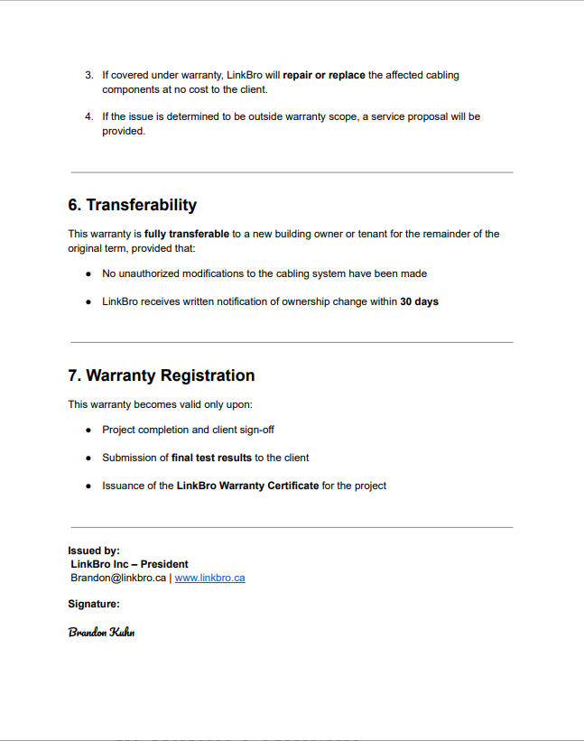 Warranty Document Page 3